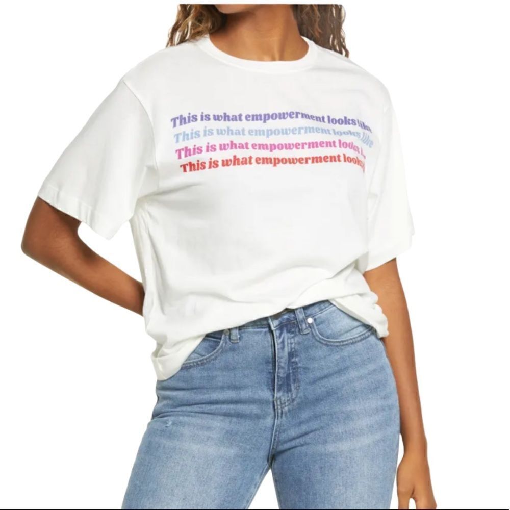 BP. Nordstrom Women’s Empowerment Oversized Graphic Tee Shirt Cream Size Small